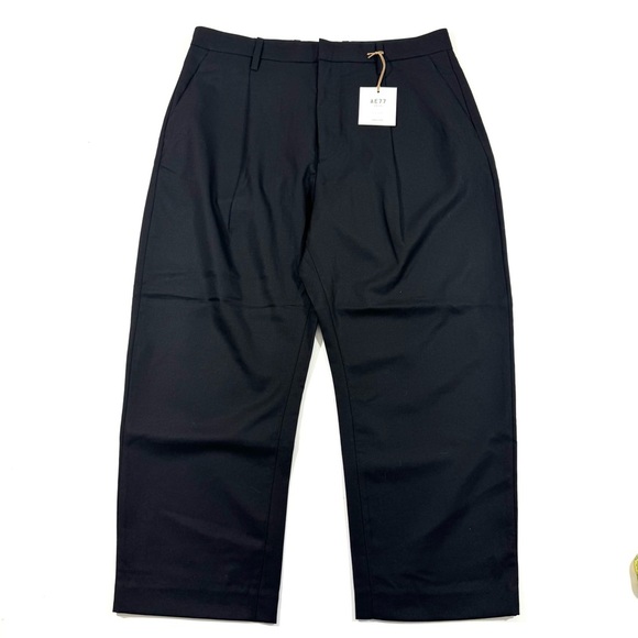 New AE77 Premium Barrel Trousers Black Wool Blend - Picture 3 of 11